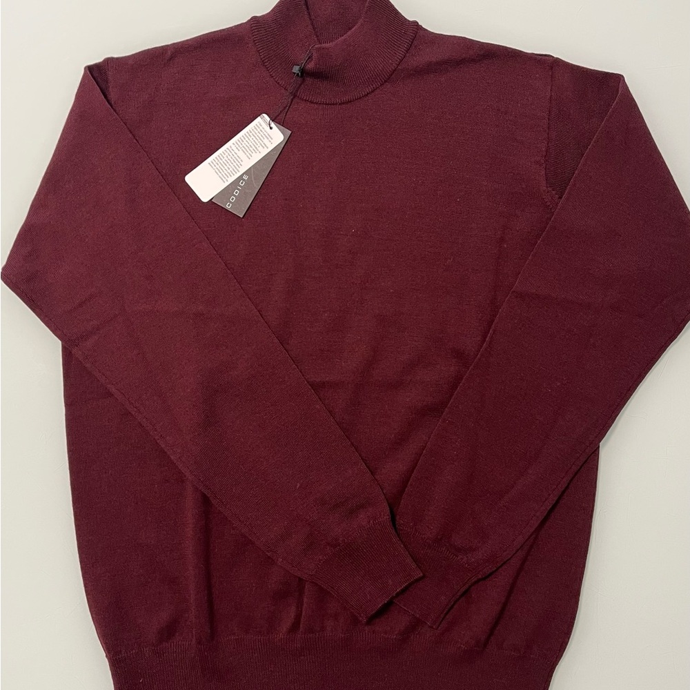 Stylish Men's Mock Turtleneck Merino Wool Sweater in Rich Burgundy